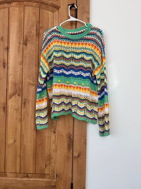 Multi-Color Open-Knit Crewneck Sweater - Women